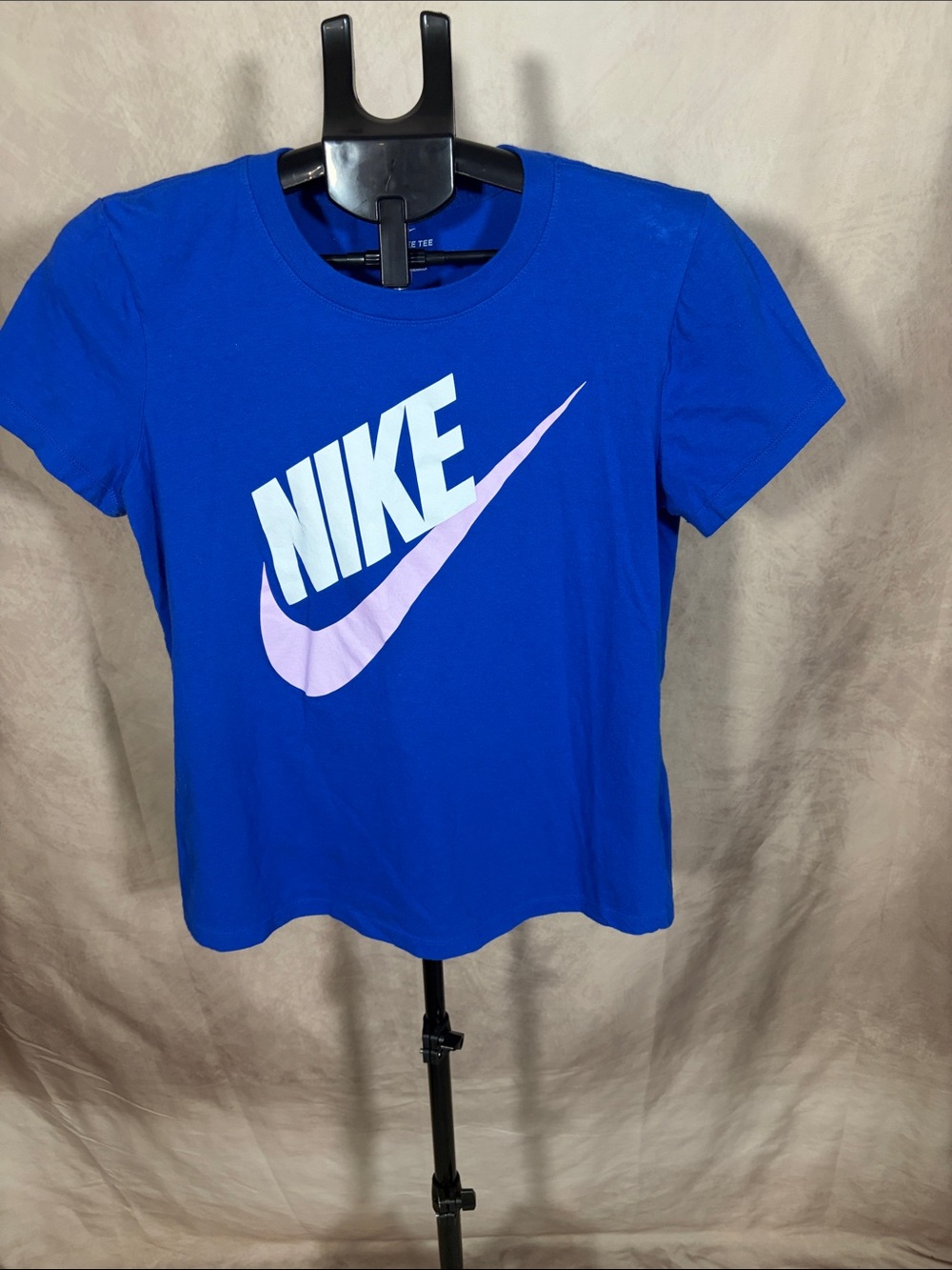 Nike Women's Royal Blue Tee with Pink Swoosh and White Logo
